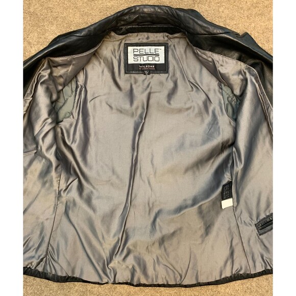Wilsons Leather Jacket Womens M Pelle Studio Blazer Lined Fitted Soft Black Y2K - Picture 4 of 12
